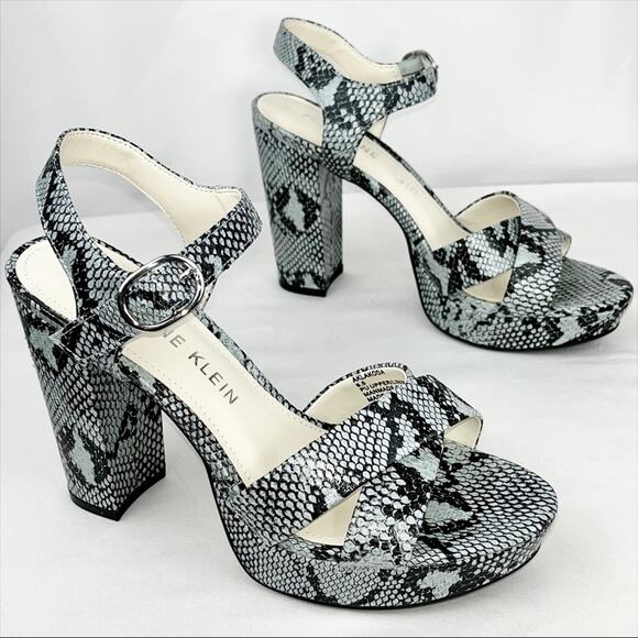 Anne Klein Aklakoda Blue Reptile X Band Ankle Strap Block Heel Platform 6.5 NWOB - Picture 9 of 12